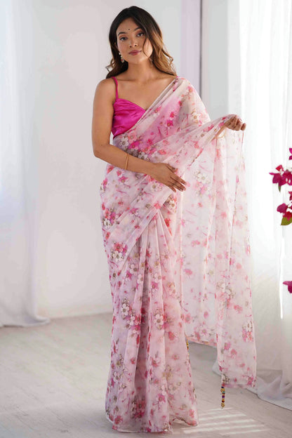 Off White Colour Organza Printed Saree VSSD1113851