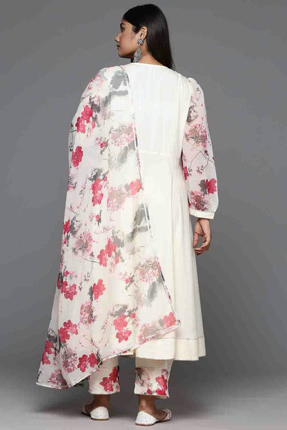 Off White Colour Poly Crepe Stitched Pant Style Suit VSSS1113794