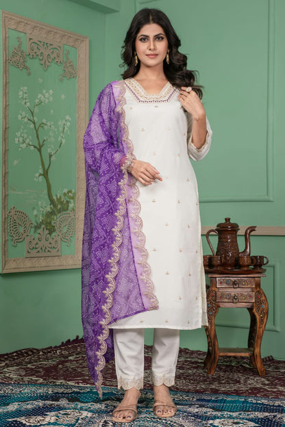Off White Colour Roman Silk Stitched Suit