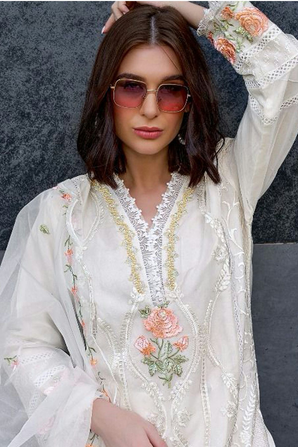 Off White Colour Semi Stitched Organza Pakistani Suit VSSM1140155