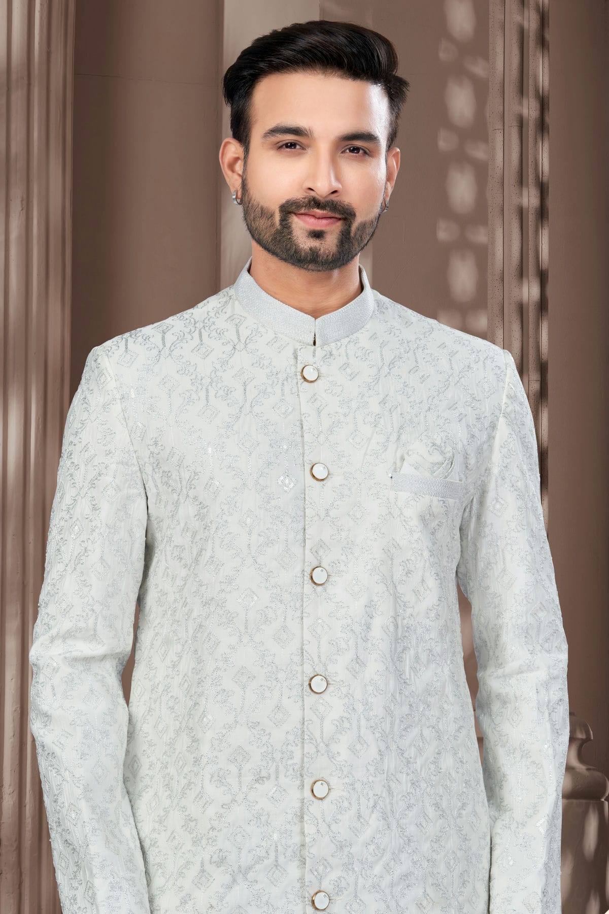 Off White Colour Silk Dupion Dhoti Sherwani VSSH1040641