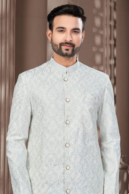 Off White Colour Silk Dupion Dhoti Sherwani VSSH1040641