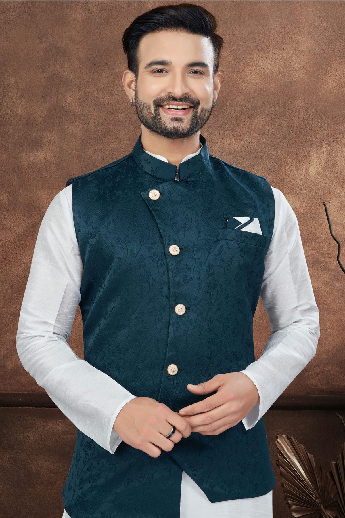 Off White Colour Silk Dupion Jacket Kurta Pajama VSKP1040650