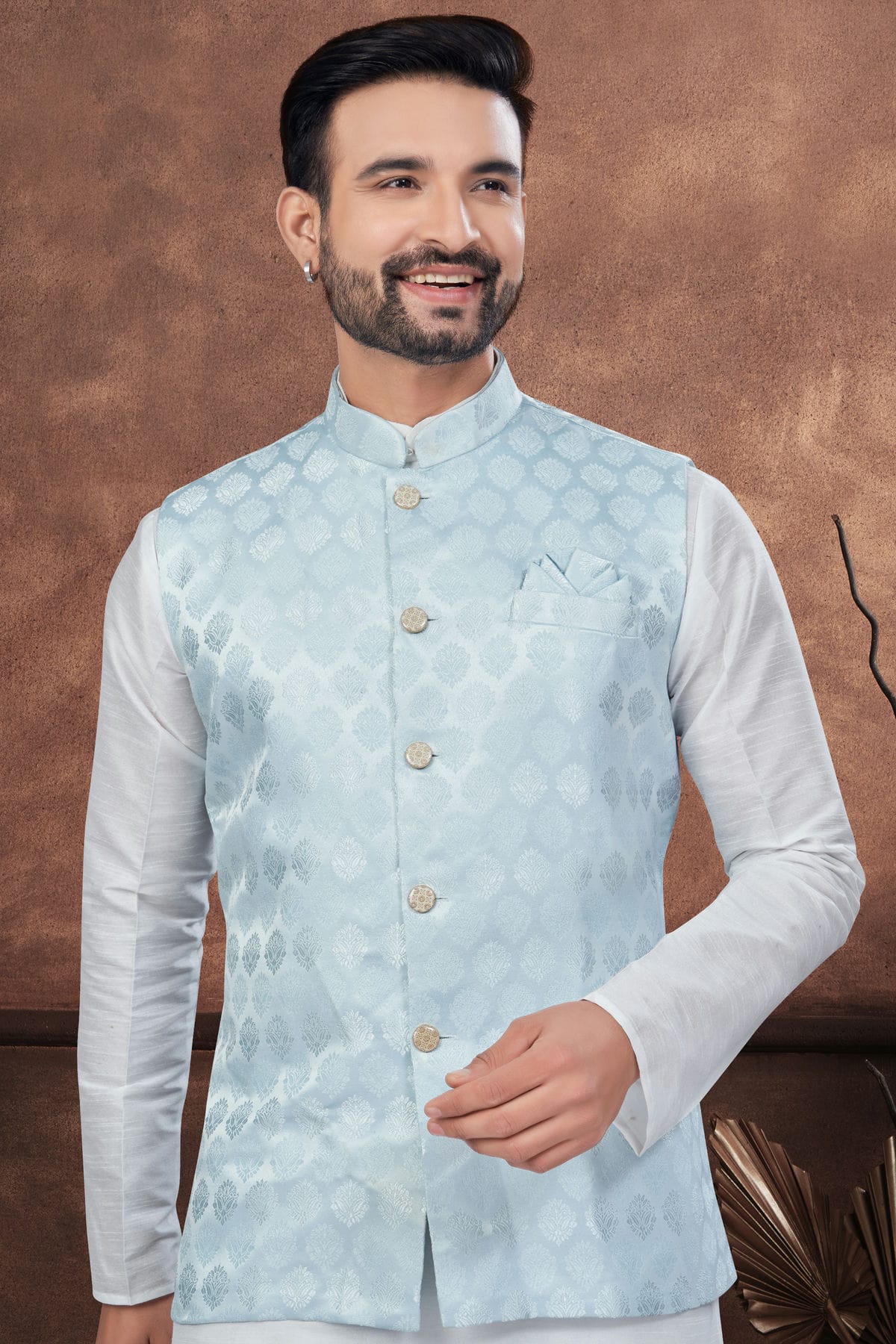 Off White Colour Silk Dupion Jacket Kurta Pajama VSKP1040651