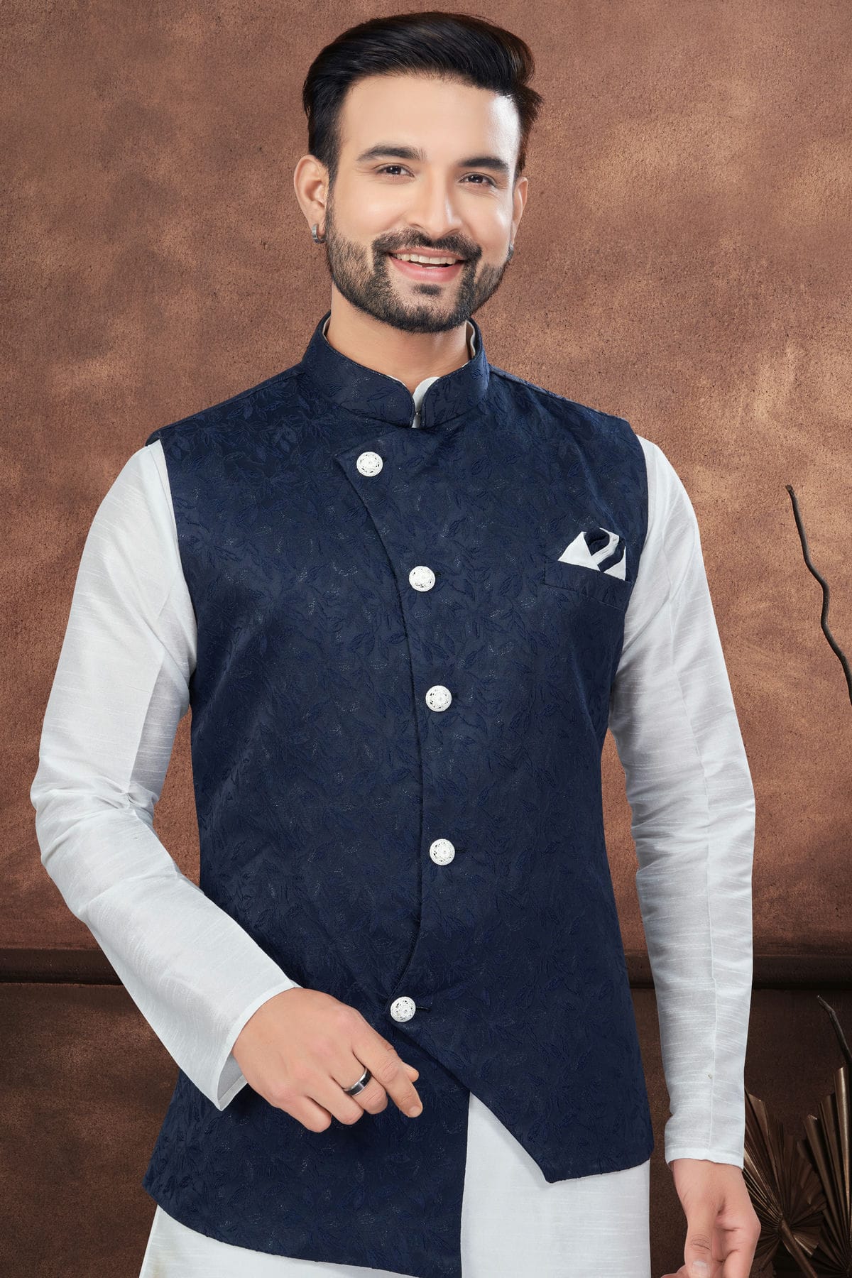 Off White Colour Silk Dupion Jacket Kurta Pajama VSKP1040653