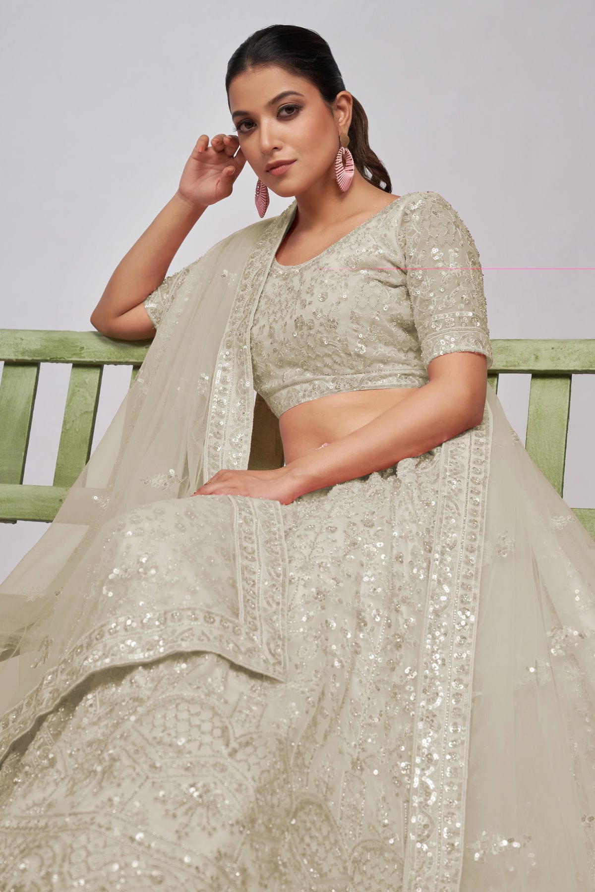 Off White Colour Soft Net Lehenga Choli VSLC1030004