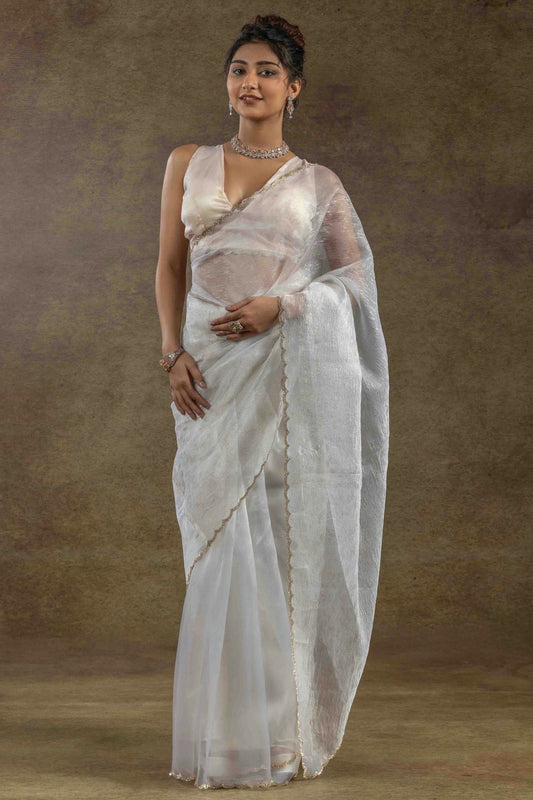 Off White Colour Tissue Silk Ready To Wear Saree VSSD1122042