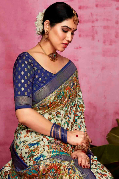 Off White Colour Tussar Silk Polka Dot Printed Saree VSSD1113747