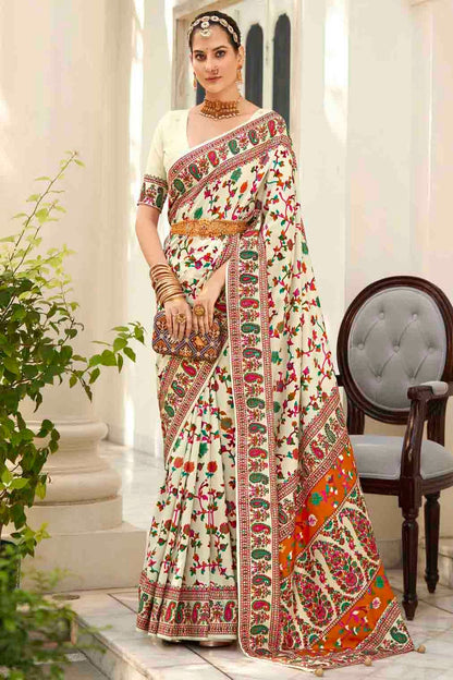 Off White Colour Velvet Tussar Silk Floral Printed Traditional Sarees VSSD1113751