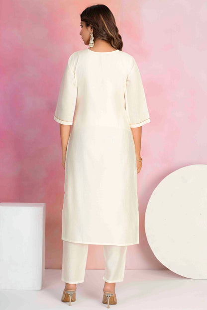 Off White Colour Viscose Chanderi Stitched Pant Style Suit VSSS1113891