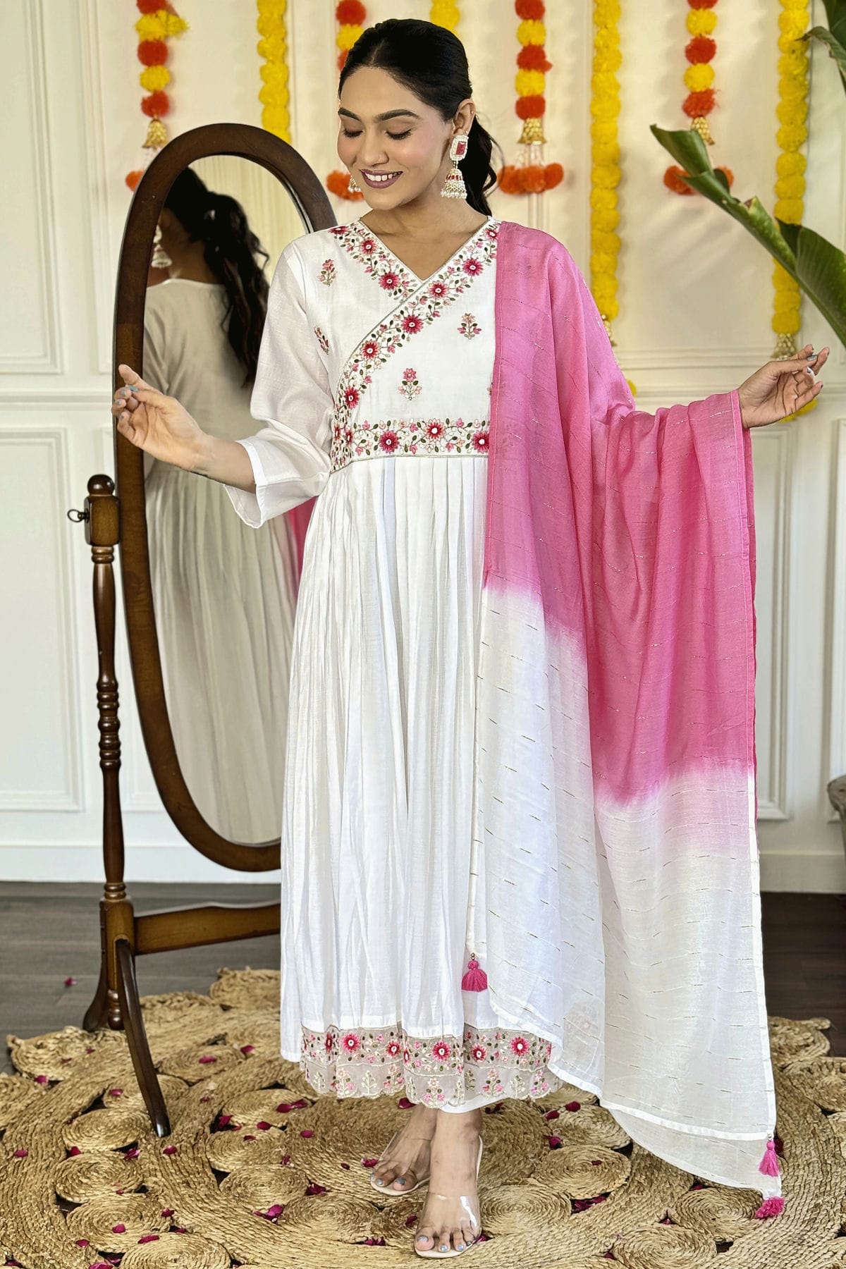 Off White Colour Viscose Chanderi Stitched Salwar Suit