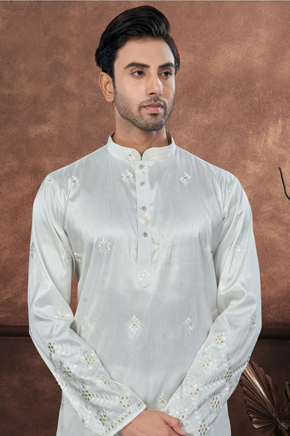 Off White Colour Pure Silk Kurta Pajama VSKP1040696