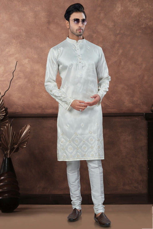 Off White Pure Silk Kurta Pajama