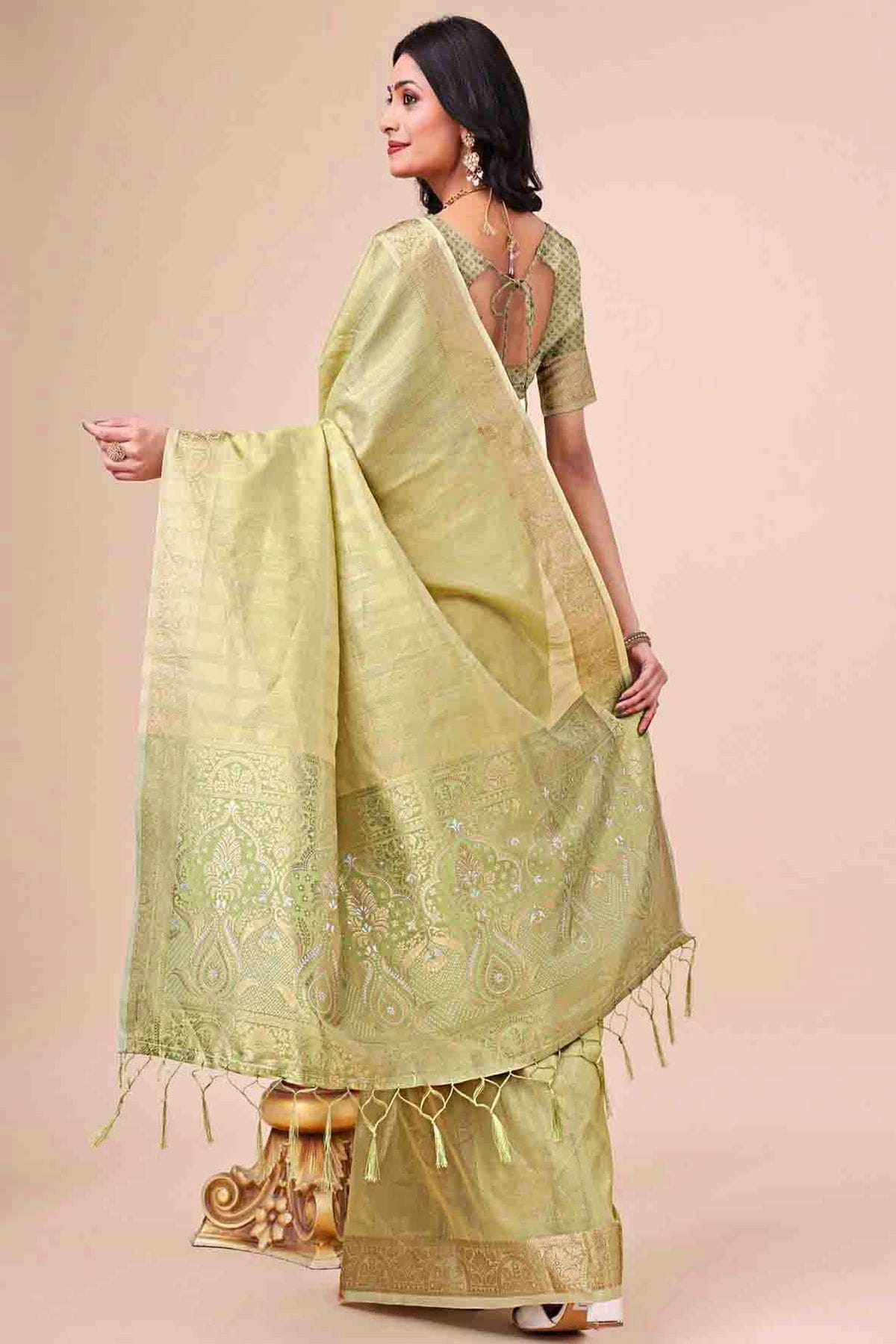 Olive Green Colour Organza Woven Traditional Sarees VSSD1113727