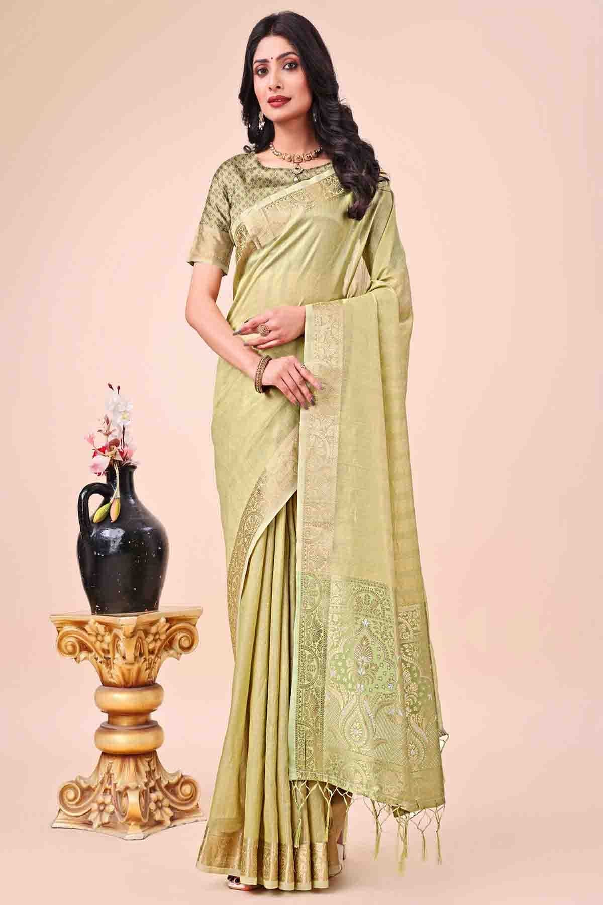 Olive Green Colour Organza Woven Traditional Sarees VSSD1113727