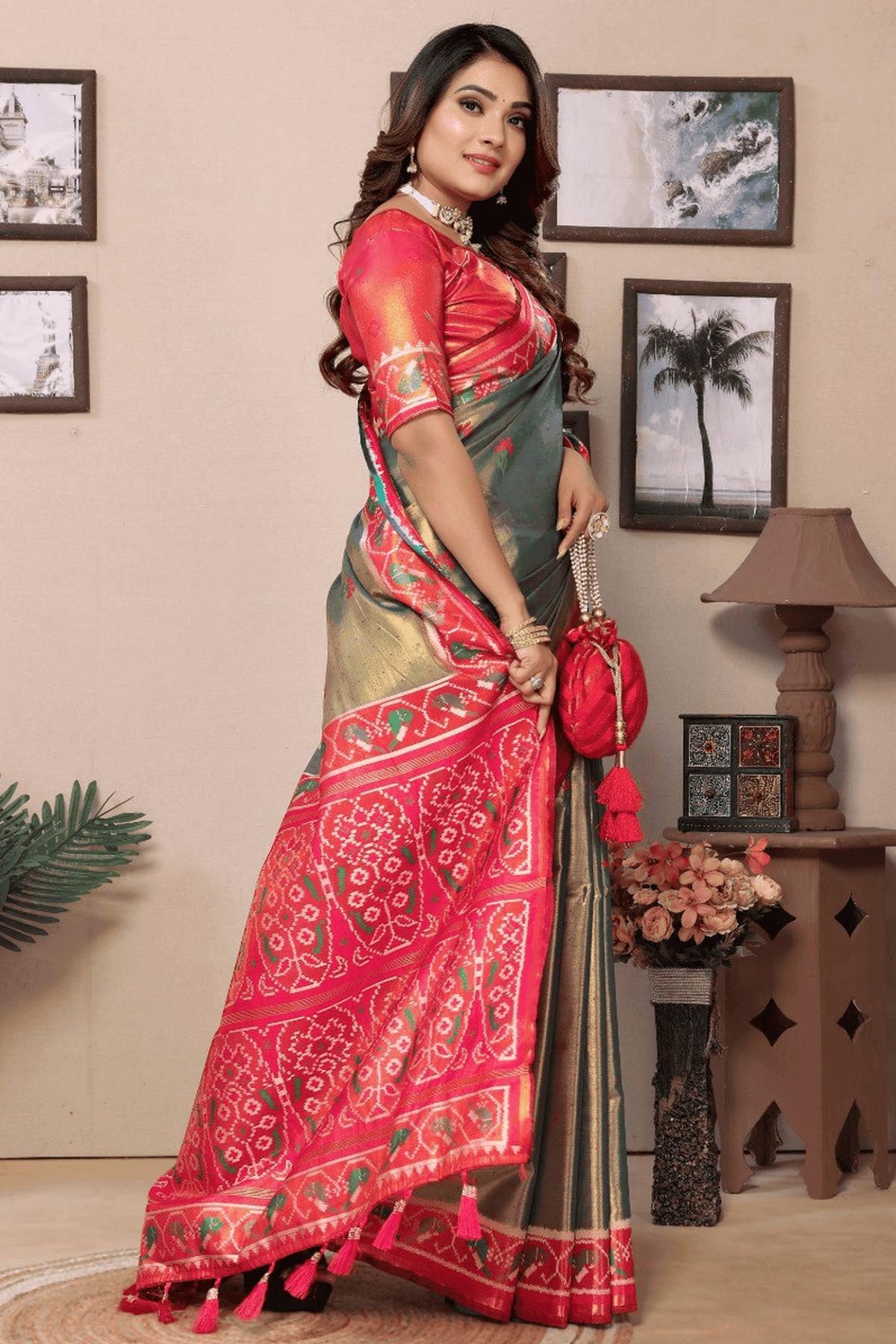 Olive Green Colour Woven Work Pure Banarasi Tissue Silk Traditional Saree