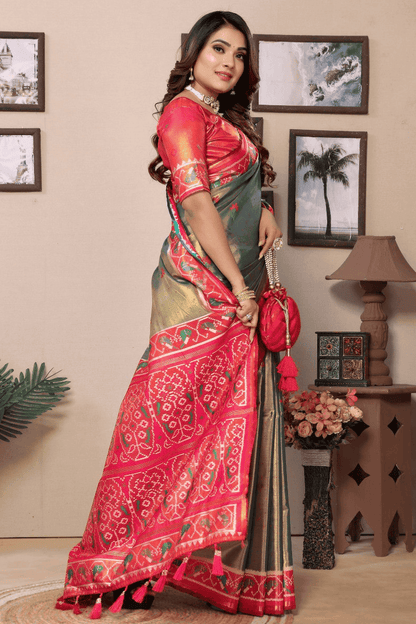 Olive Green Colour Woven Work Pure Banarasi Tissue Silk Traditional Saree