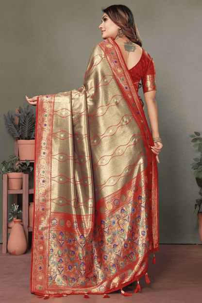 Olive Green Colour Woven Work Pure Banarasi Tissue Silk Traditional Saree
