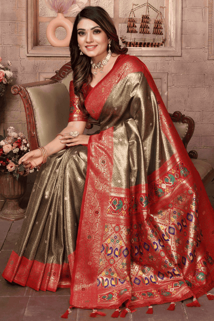 Olive Green Colour Woven Work Pure Banarasi Tissue Silk Traditional Saree