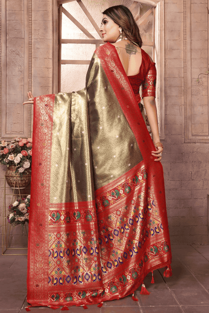 Olive Green Colour Woven Work Pure Banarasi Tissue Silk Traditional Saree