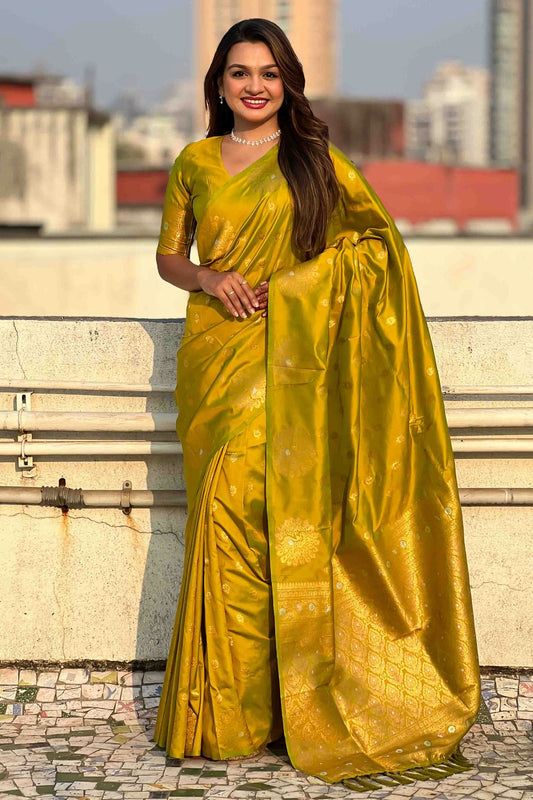 Olive Green Colour Zari Work Moonga Silk Traditional Sarees VSSD1113346