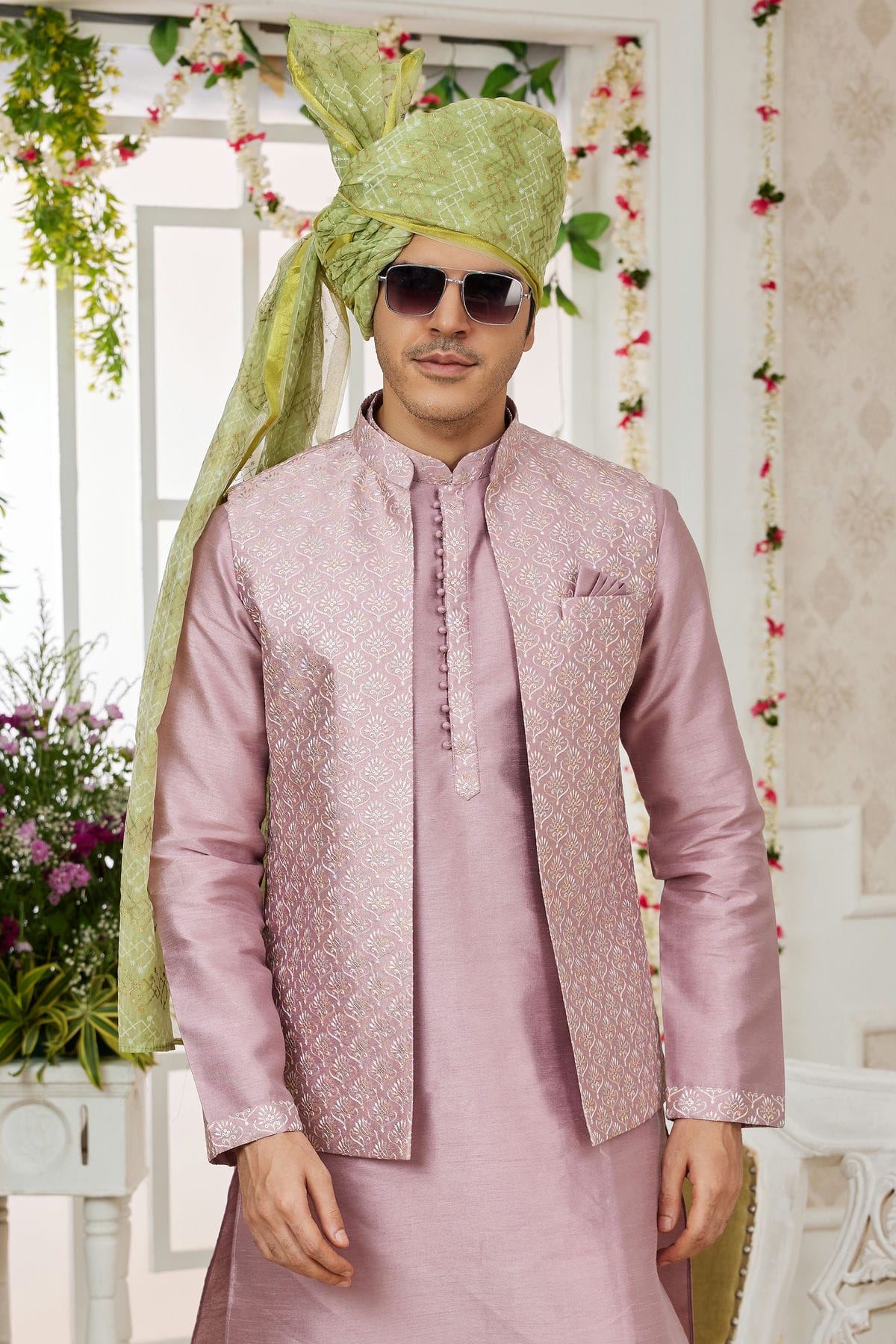 Onion Pink Colour Art Silk Kurta Pajama With Jacket VSKP1230269