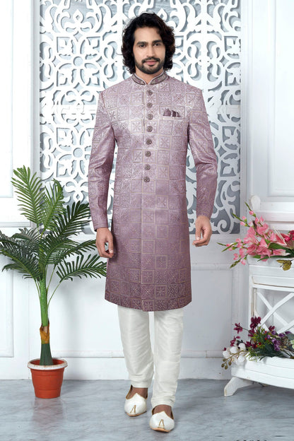 Onion Pink Colour Art Silk Sherwani With Churidar Pant