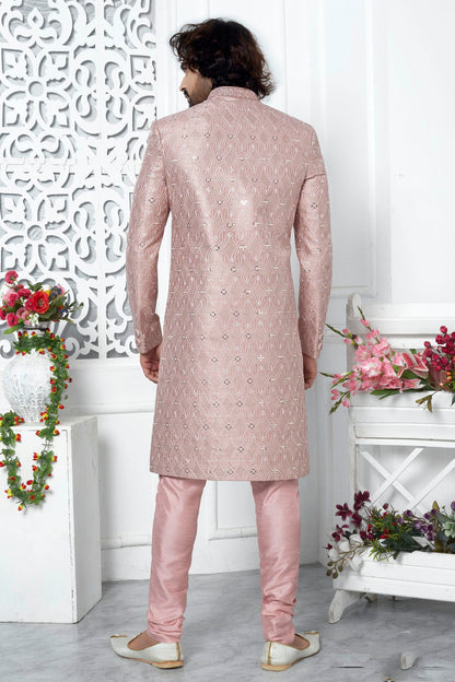 Onion Pink Colour Art Silk Sherwani With Churidar Pant VSSH1230059