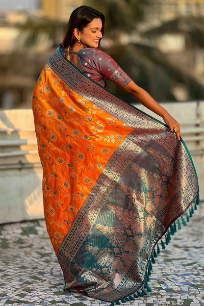 Orange Colour Banarasi Silk Meenakari Work Traditional Saree VSSD1113559