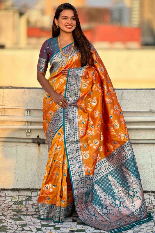 Orange Colour Banarasi Silk Meenakari Work Traditional Saree VSSD1113559