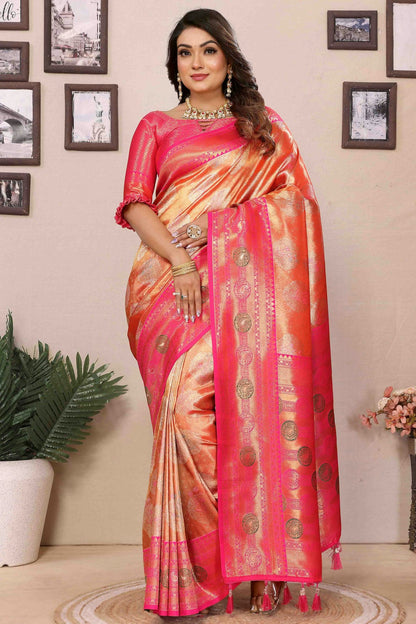 Orange Colour Banarasi Tissue Silk Traditional Saree VSSD1113099