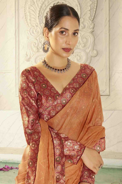 Orange Colour Chiffon Digital Foil Printed Designer Saree VSSD1113613