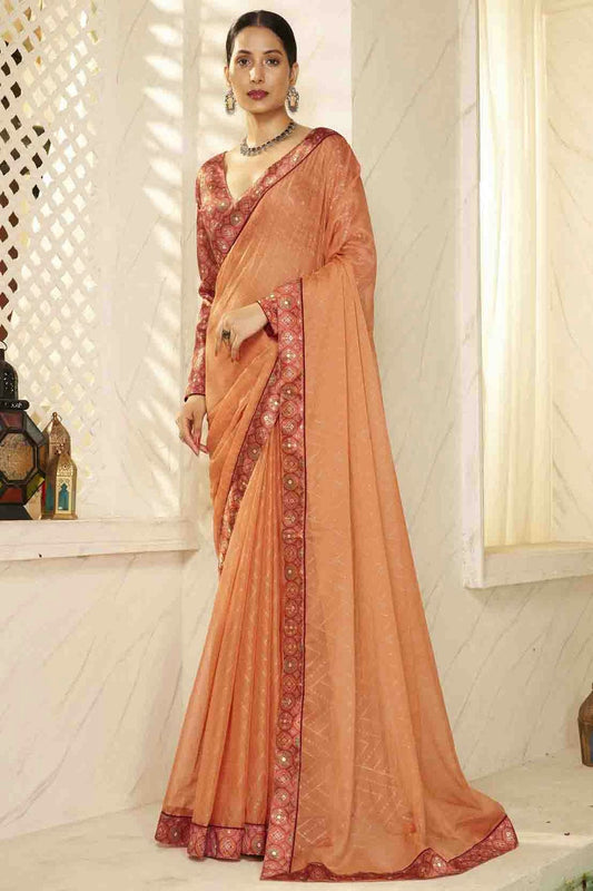 Orange Colour Chiffon Digital Foil Printed Designer Saree VSSD1113613