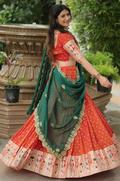 Orange Colour Cosmos Jacquard Embroidery Lehenga Choli VSLC1111390