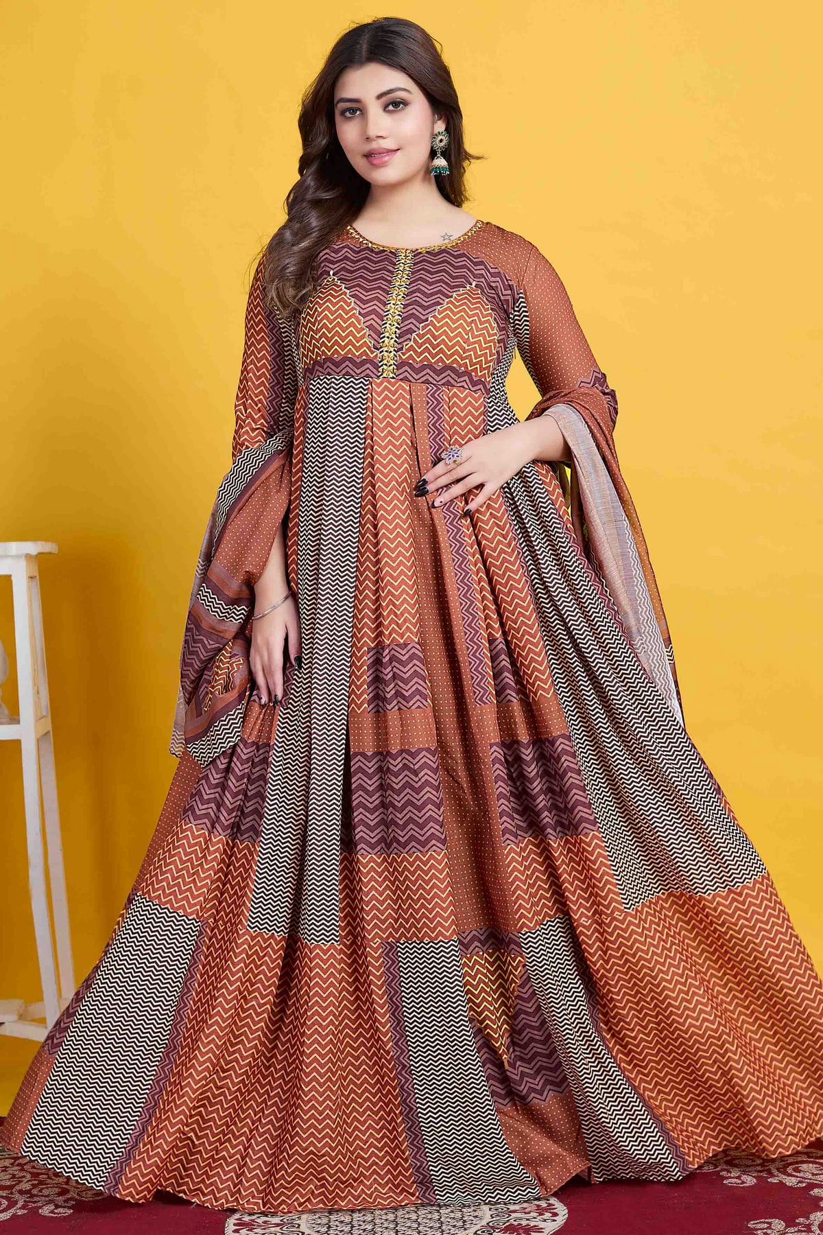 Orange Colour Cotton Stitched Anarkali Suit VSSS1140953
