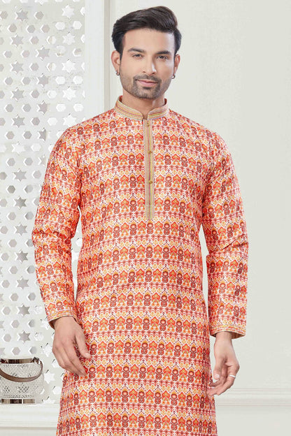 Orange Colour Digital Print Silk Kurta Pajama VSKP1113419