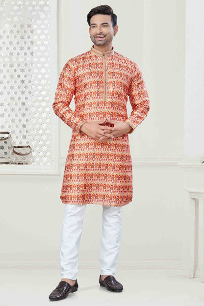 Orange Colour Digital Print Silk Kurta Pajama VSKP1113419