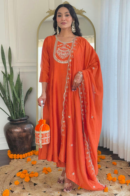 Orange-Colour-Embroidery-Vichitra-Silk-Stitched-Suit-VSSS1112456
