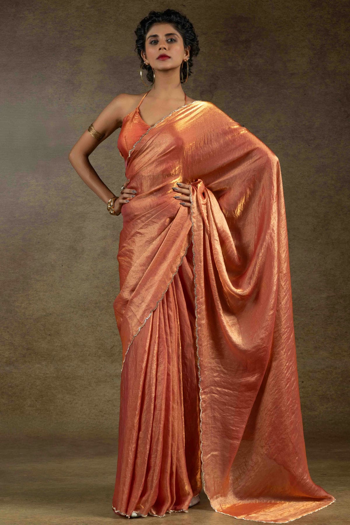 Orange Colour Fendi Satin Silk Ready To Wear Saree VSSD1122026