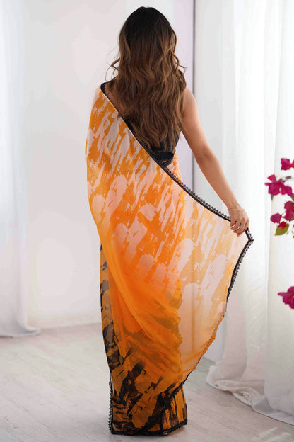 Orange Colour Georgette Printed Saree VSSD1113835