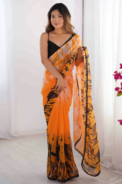 Orange Colour Georgette Printed Saree VSSD1113835
