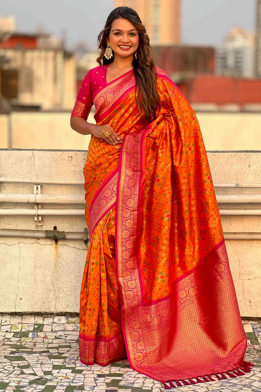 Orange Colour Meenakari Work Patola Silk Traditional Sarees VSSD1113383