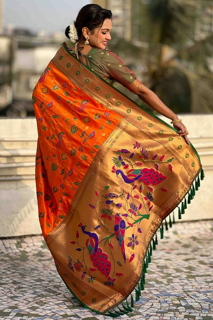 Orange Colour Meenakari Work Soft Silk Paithani Sarees VSSD1113366
