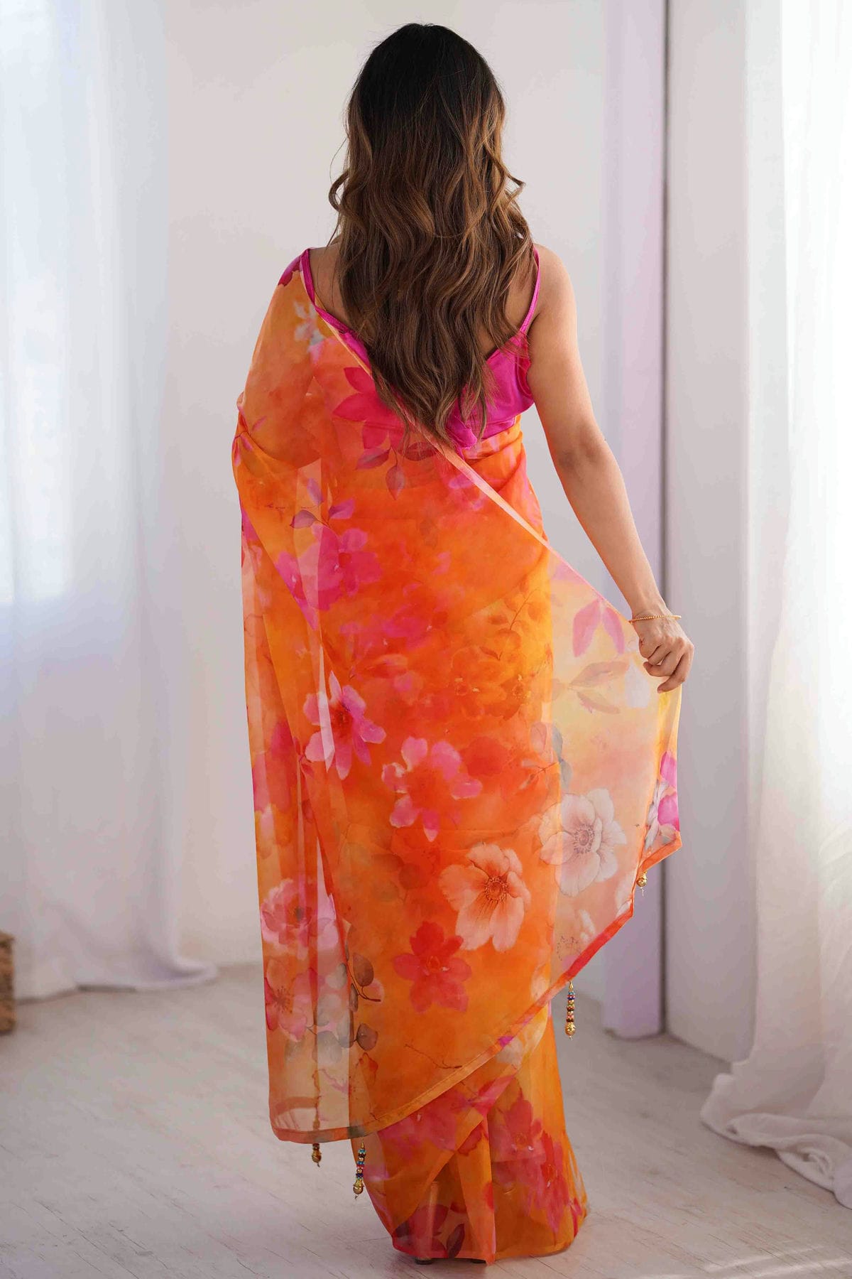 Orange Colour Organza Printed Saree VSSD1113850