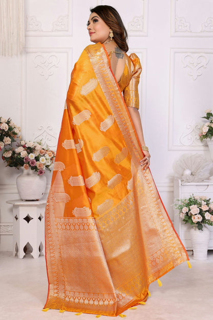 Orange Colour Organza Traditional Saree