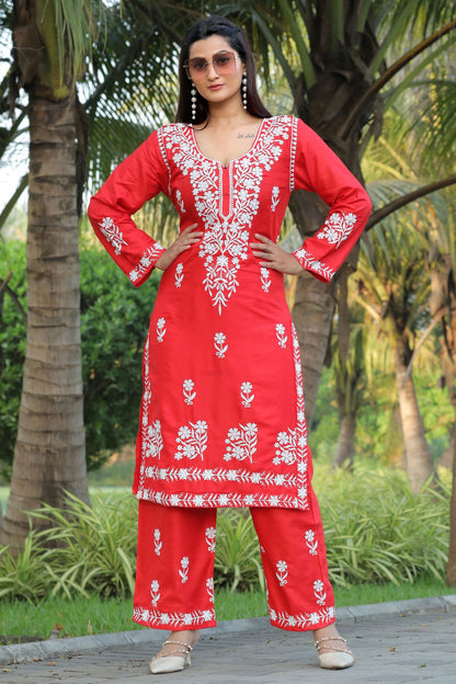 Orange Colour Rayon Kurta And Pant Set