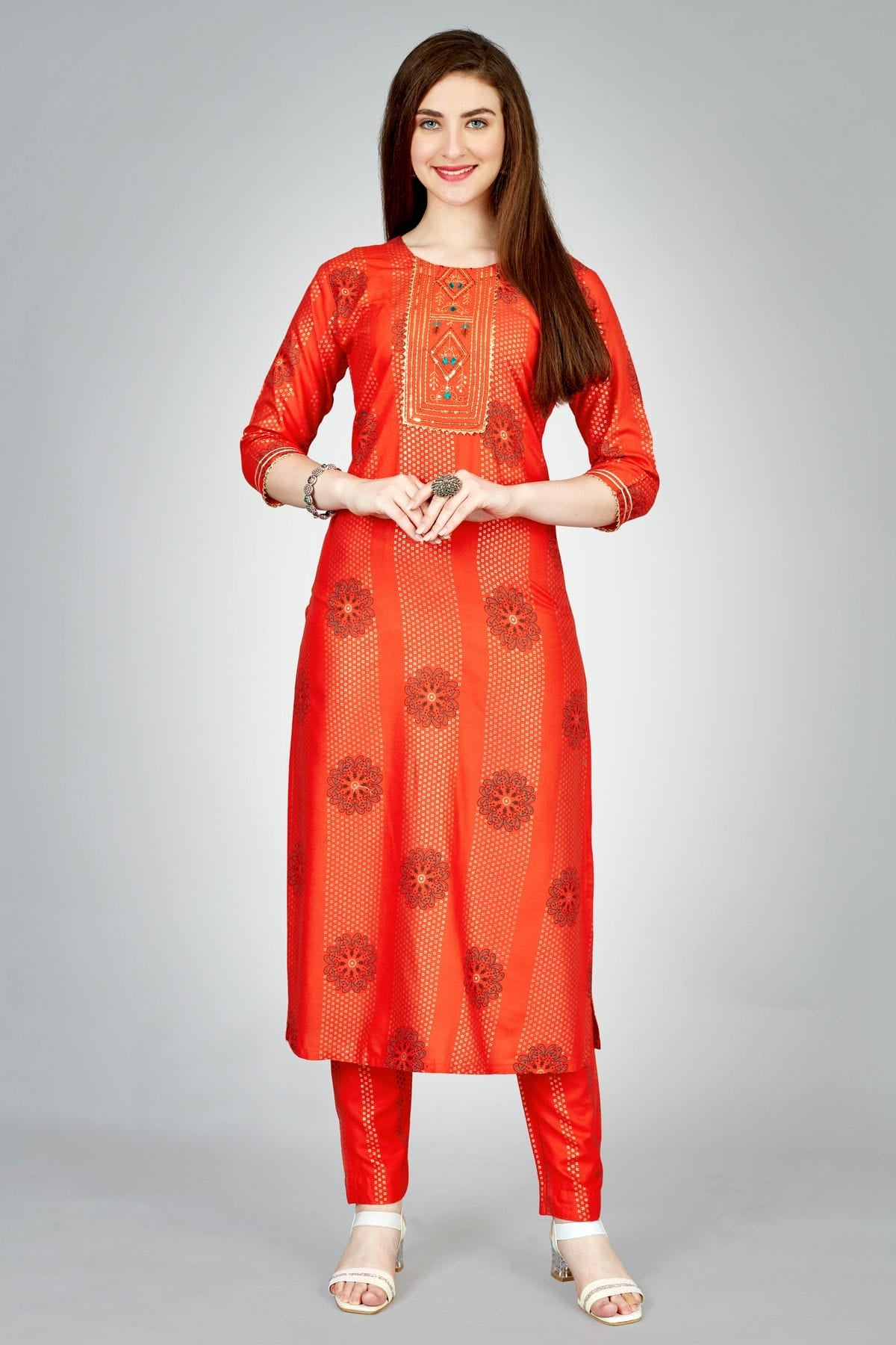 Orange Colour Rayon Kurta And Pant Set