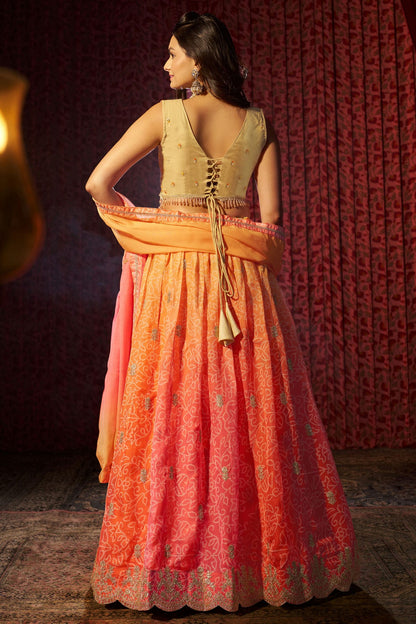 Orange Colour Semi Stitched Organza Lehenga Choli