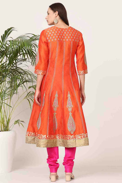 Orange Colour Silk Stitched Suit