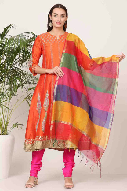Orange Colour Silk Stitched Suit VSSS1112903